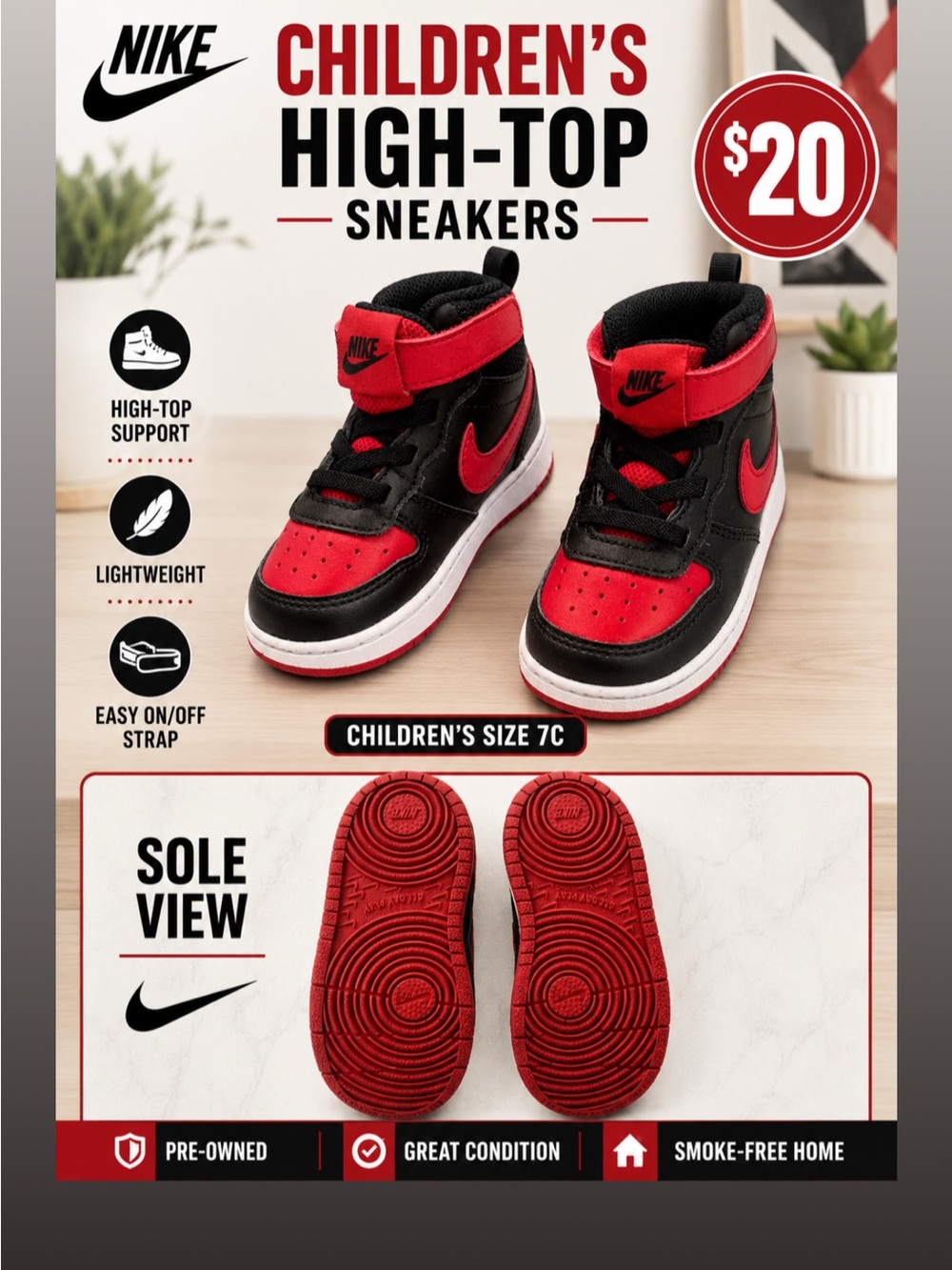 Nike Kids High-Top Sneakers in Black and Red